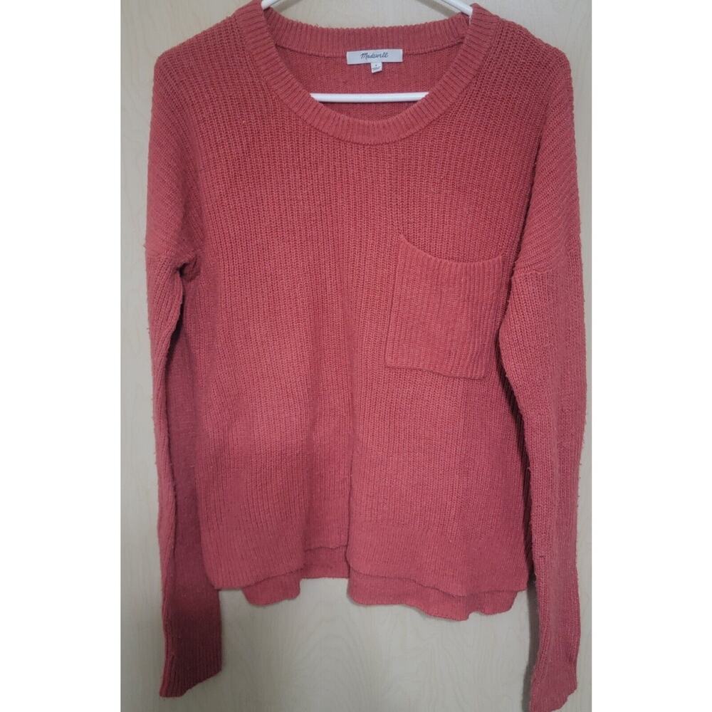 MADEWELL Womens Size S Orange Thompson Long Sleeve Cotton Sweater Front Pocket